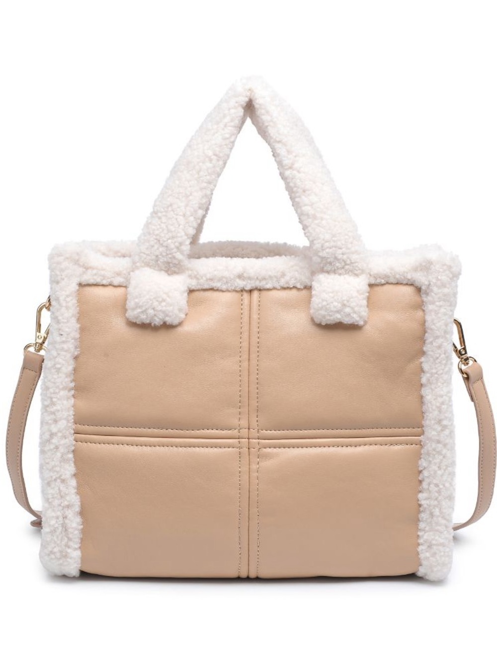 Urban Expressions Tan Tote with Cream Sherpa Trim-NWOT
